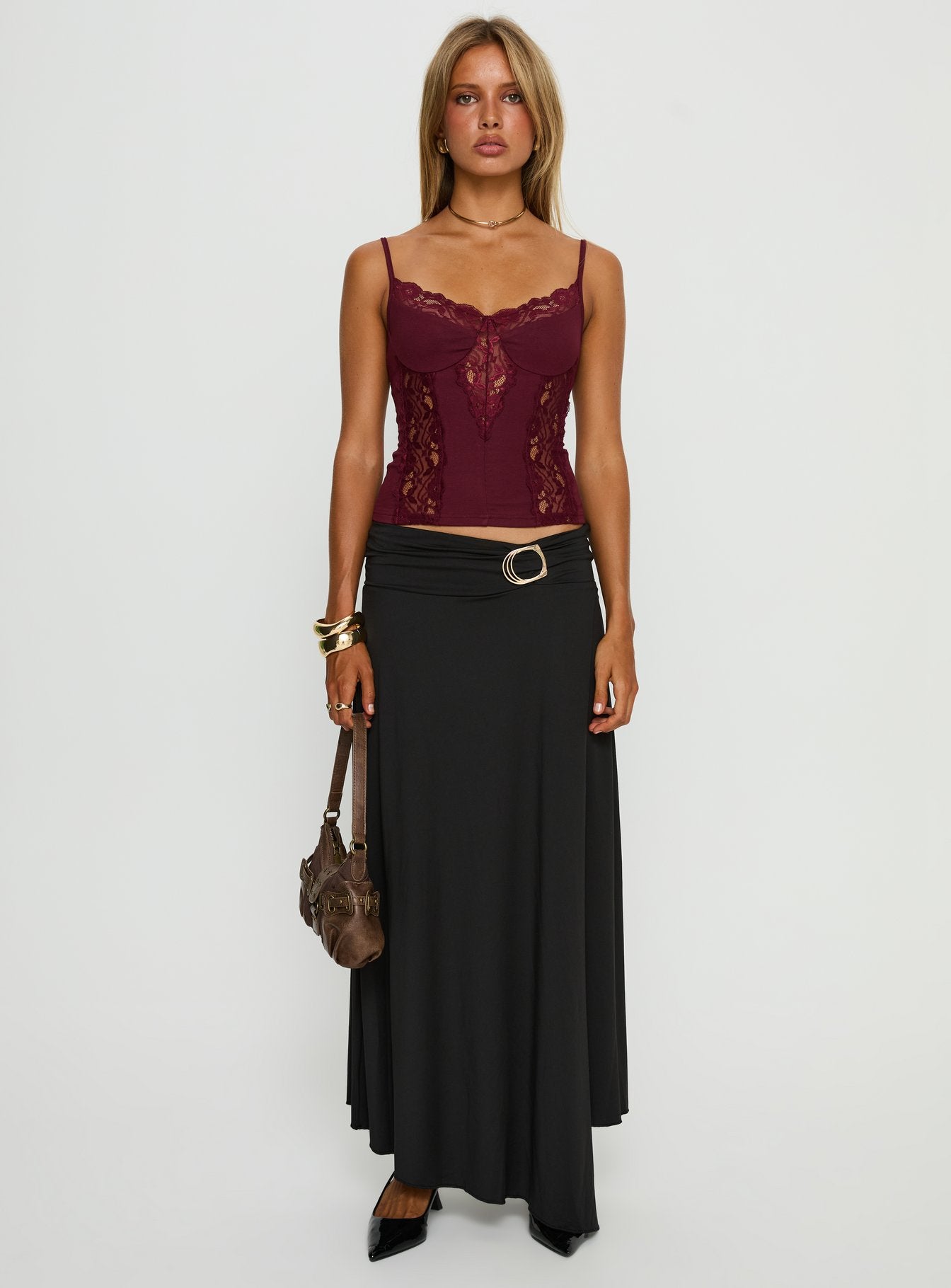 Rhiara Lace Trim Top Cherry